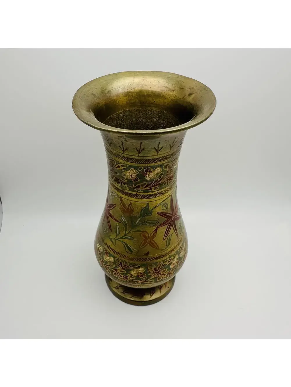 Vintage Decorative Brass Vase with Floral Engraving